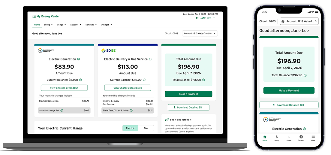 My Energy Center Dashboard laptop and iphone